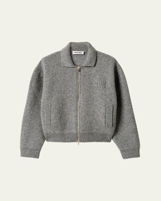 Collared Wool-Cashmere Zip Cardigan